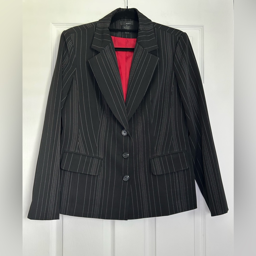 DKNY Pinstripe Blazer with Vibrant Red Lining